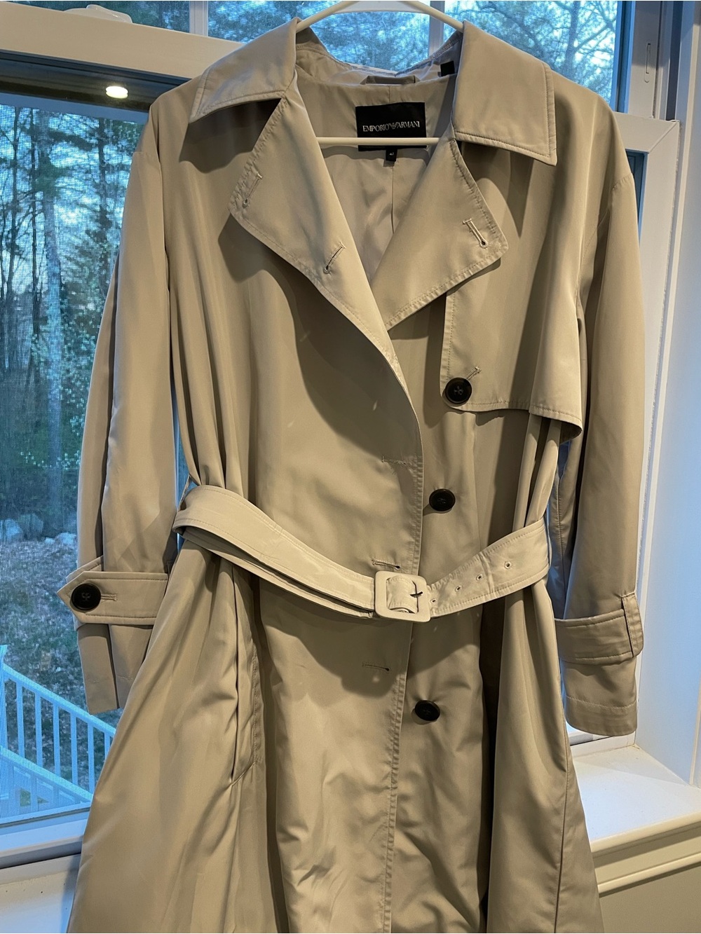 Emporio Armani long trench coat - pearl silver-gray - Picture 4 of 9